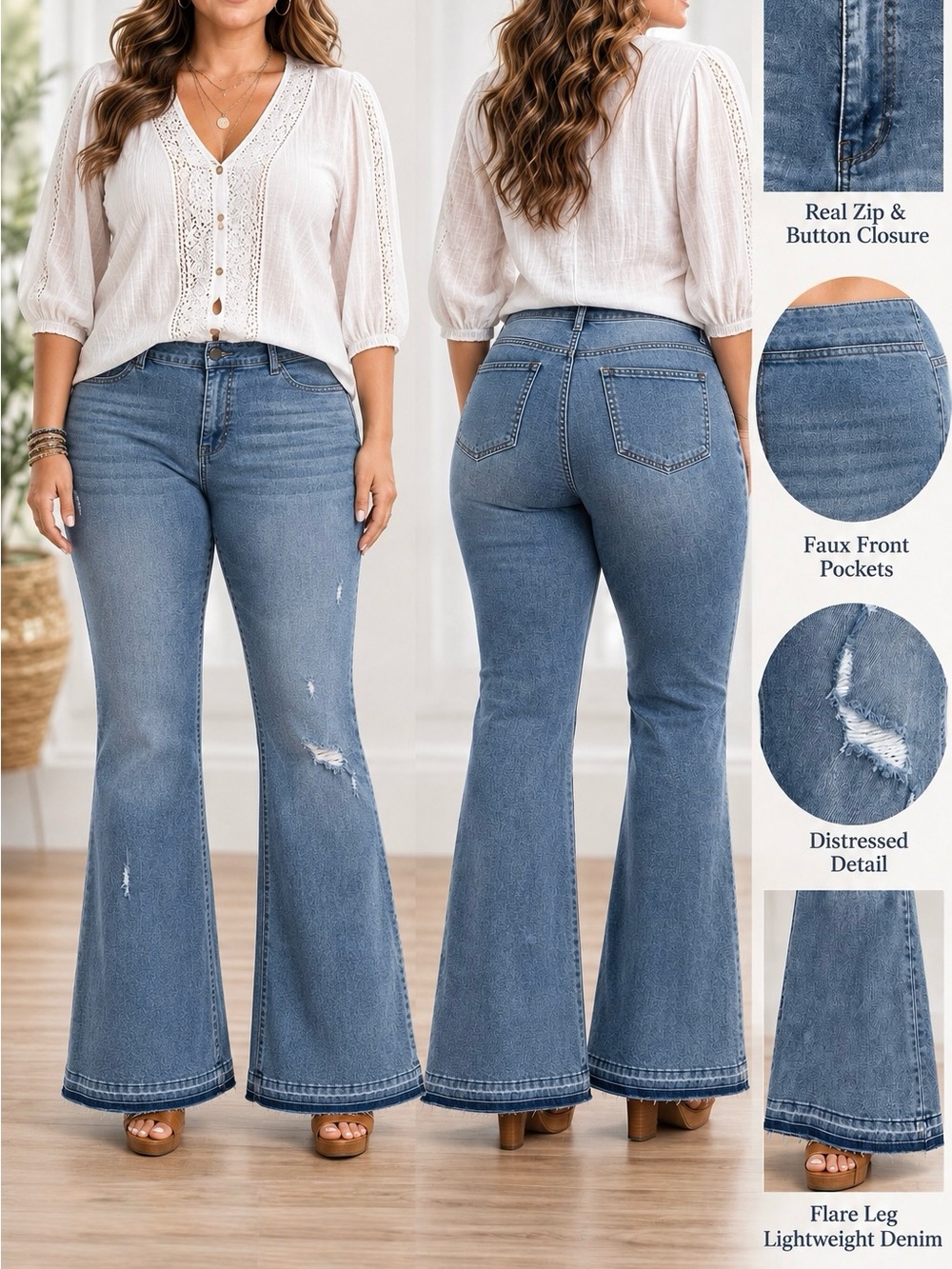 A3 High Rise Flare Distressed Blue Jeans Sz 20  NWT